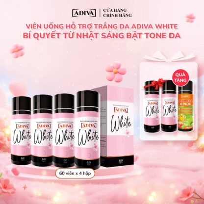 Combo 4 WHITE ADIVA (60 viên/hộp) 2,620k giảm còn 2,358k tặng: 2 WHITE ADIVA (60 viên/hộp) + 1 ACEROLA C Plus 60 viên