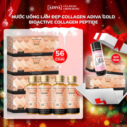 Combo 4 hộp COLLAGEN ADIVA GOLD (14 chai/hộp) tặng: 2 COLLAGEN ADIVA GOLD (14 chai/hộp) + 1 WHITE ADIVA 60 viên