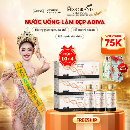 Combo 3 hộp COLLAGEN ADIVA (10 chai/hộp) 2,433k giảm còn 2,175k tặng 12 chai cùng loại và 1 Sữa tắm hương nước hoa ADIVA Day Dreamer
