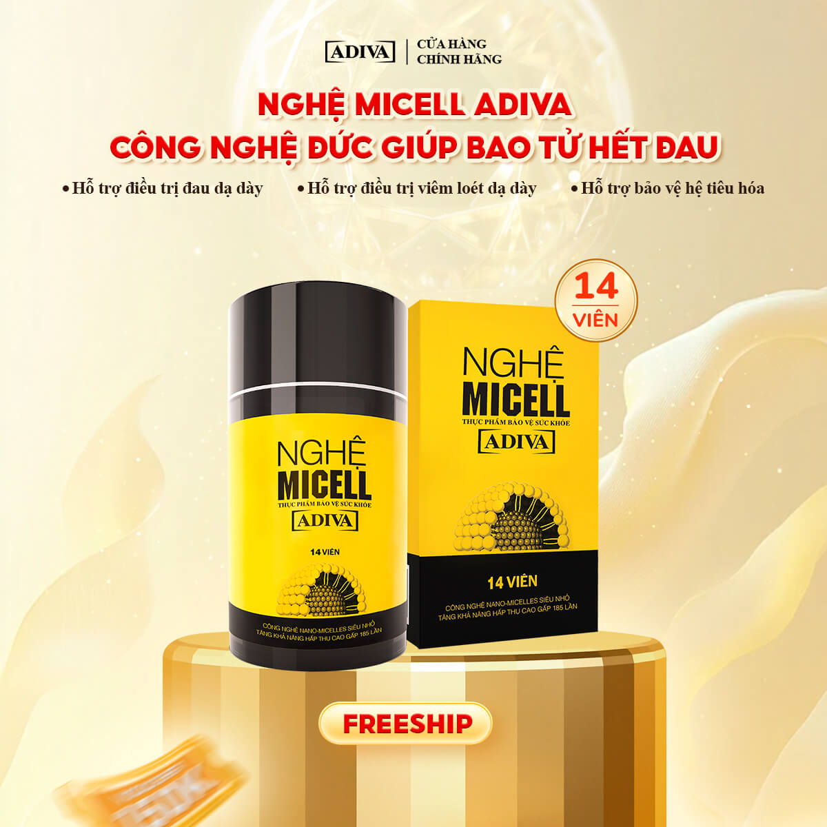 1 Hộp viên uống Nghệ Micell ADIVA (14 viên/hộp)