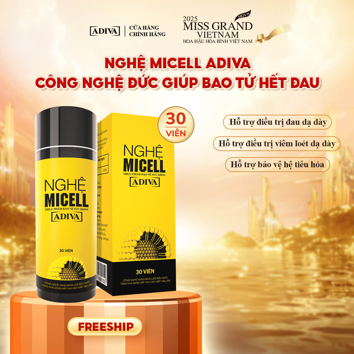 Thực phẩm bảo vệ dạ dày Nghệ Micell ADIVA 30 viên