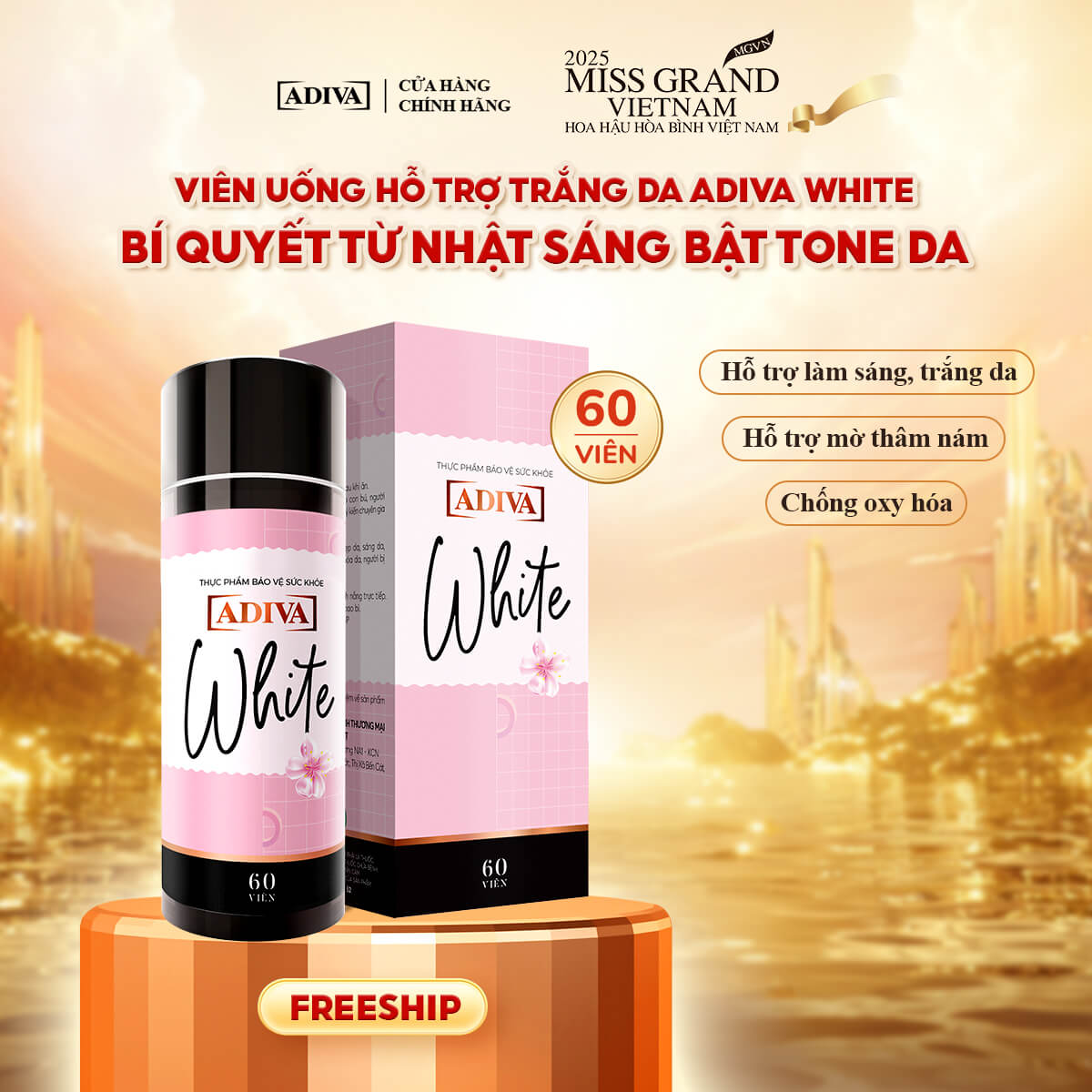 Viên uống trắng da WHITE ADIVA 60 viên