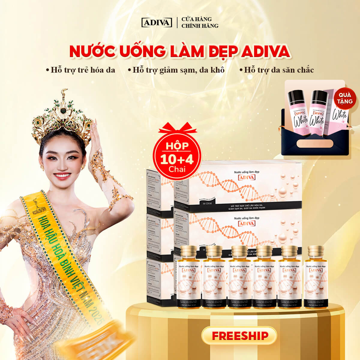 Combo 6 hộp COLLAGEN ADIVA 6,900k tặng 2 hộp Viên uống sáng da WHITE ADIVA